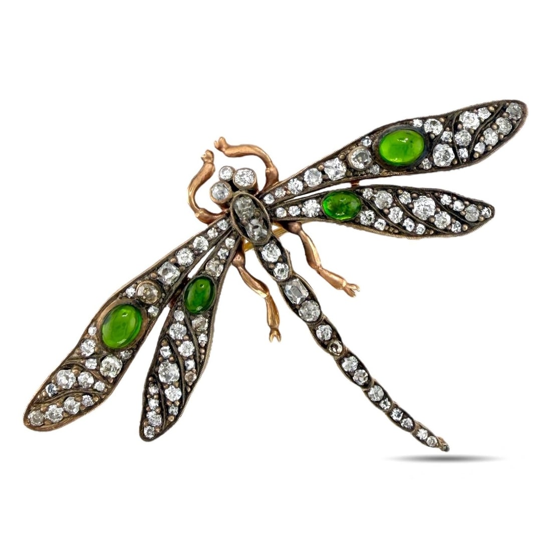 Brooch - 14 kt. Rose gold, Imperial Russian 14K Rose Gold & 2.70ct Diamond Large Dragonfly Art (1 of 7)