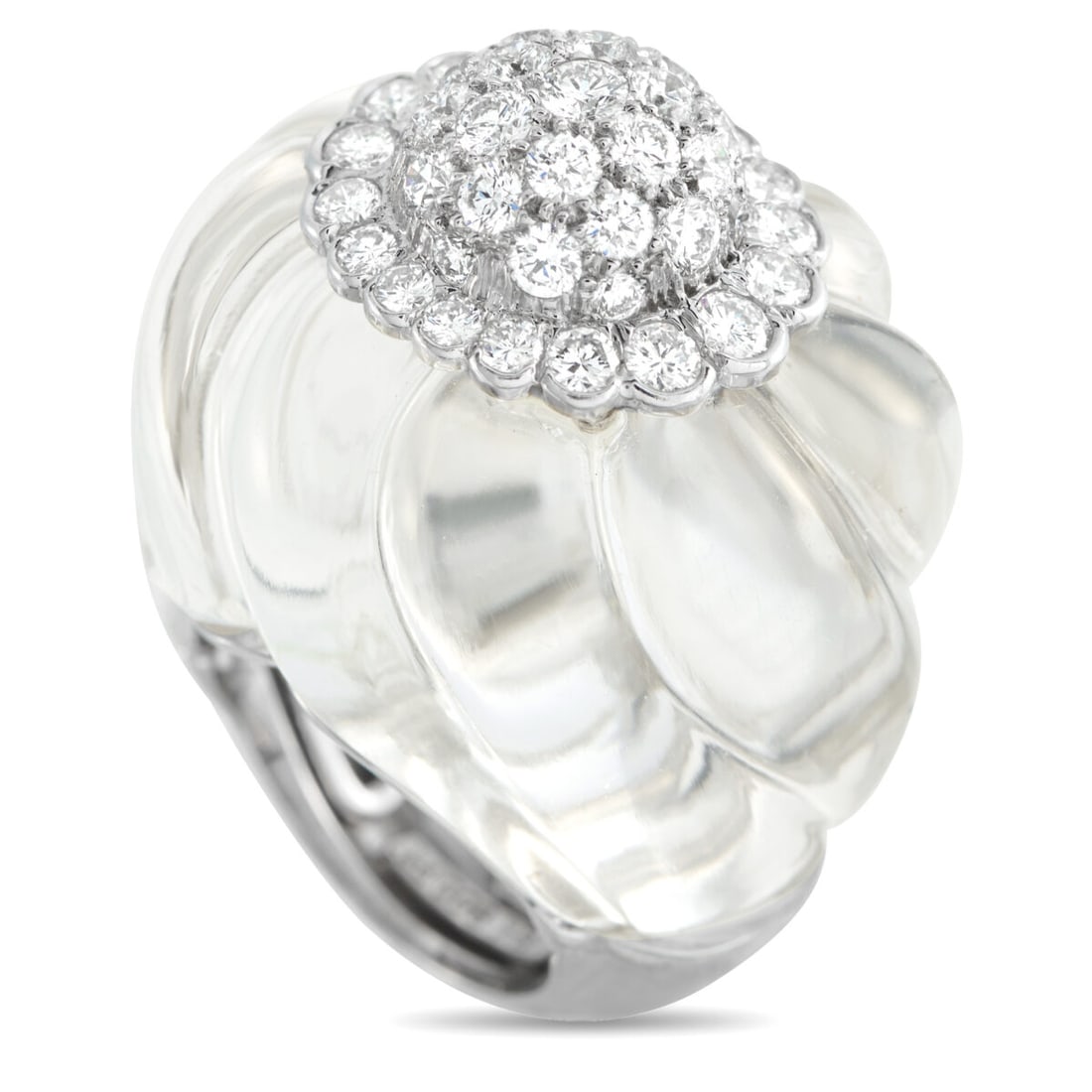 DAVID WEBB 18K White Gold and Platinum 1.20ct Diamond and Carved Crystal Cocktail Ring (1 of 4)