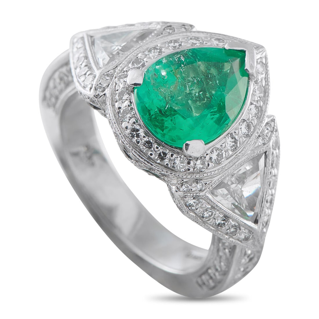Platinum 2.50ct Diamond and Emerald Ring (1 of 3)