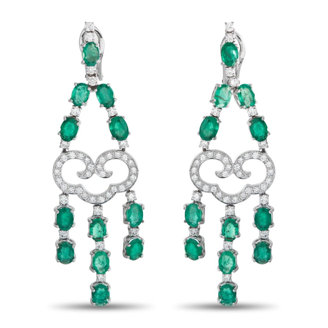 18K White Gold 1.50ct Diamond and Emerald Dangle Earrings (1 of 3)