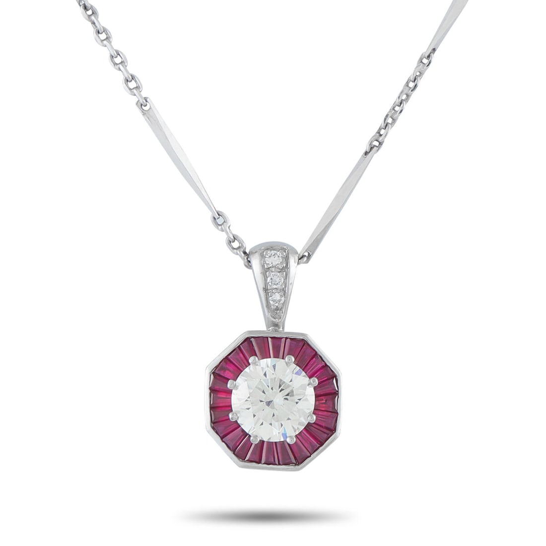 Platinum 2.21ct Diamond and Ruby Pendant Necklace (1 of 4)