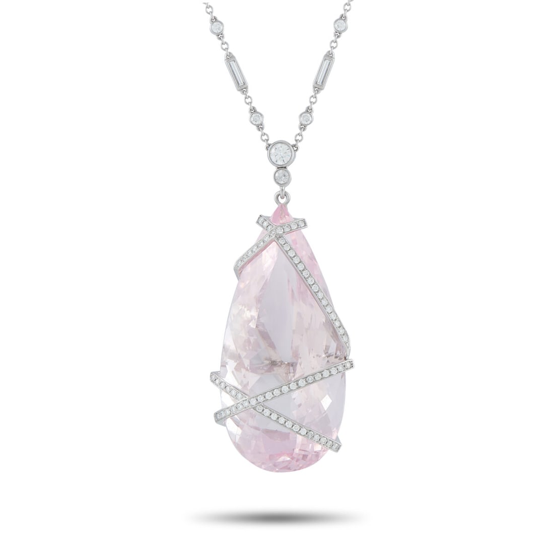Platinum 3.20ct Diamond and Kunzite Pendant Necklace (1 of 4)