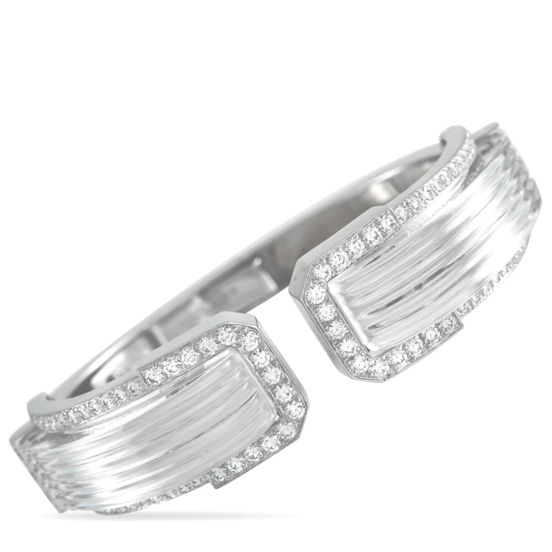 DAVID WEBB Platinum and 18K White Gold 2.20ct Diamond and Rock Crystal White Night Cuff Bracelet: DAVID WEBB Platinum and 18K White Gold 2.20ct Diamond and Rock Crystal White Night Cuff Bracelet This White Night cuff bracelet belongs to the Twilight collection by David Webb, a series created for j