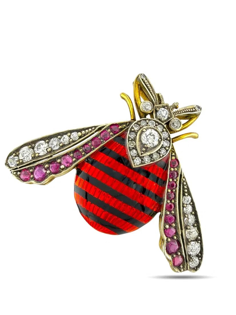 Antique Russian 56K Gold, Enamel, Diamond & Ruby Brooch, Circa 1900: Antique Russian 56K Gold, Enamel, Diamond & Ruby Brooch, Circa 1900 Imperial Russian 56K Gold, Enamel, Diamond & Ruby Brooch, Circa 1900 An exceptional Imperial Russian brooch from around 1900, master