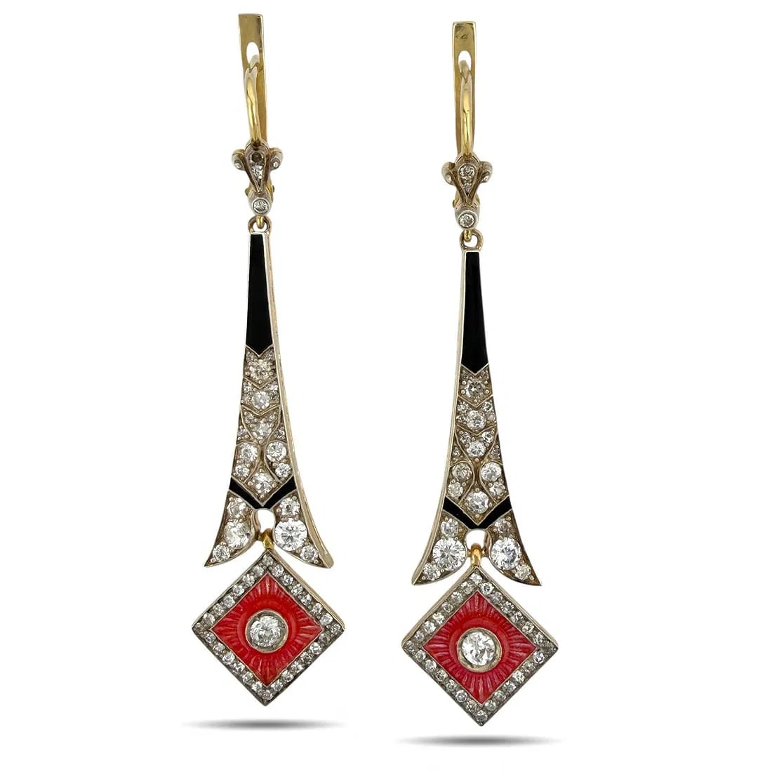 Imperial Russian Antique 56K Gold, Enamel & 2.31 Carat Diamond Earrings, Circa 1900: Imperial Russian Antique 56K Gold, Enamel & 2.31 Carat Diamond Earrings, Circa 1900 Imperial Russian 56K Gold (14K) Enamel & 2.31 Carat Diamond Earrings, Circa 1900 An extraordinary pair of Imperial R