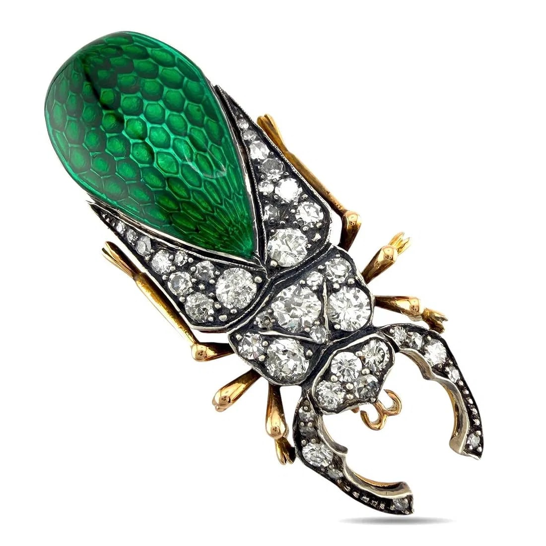 Imperial Russian Period 56K Gold, Green Enamel & Diamond Antique Brooch: Imperial Russian Period 56K Gold, Green Enamel & Diamond Antique Brooch Imperial Russian 56K Gold, Green Enamel & Diamond Antique Brooch Material: Imperial Russian 56K ( 14K) Gold. Green Enamel and Ol