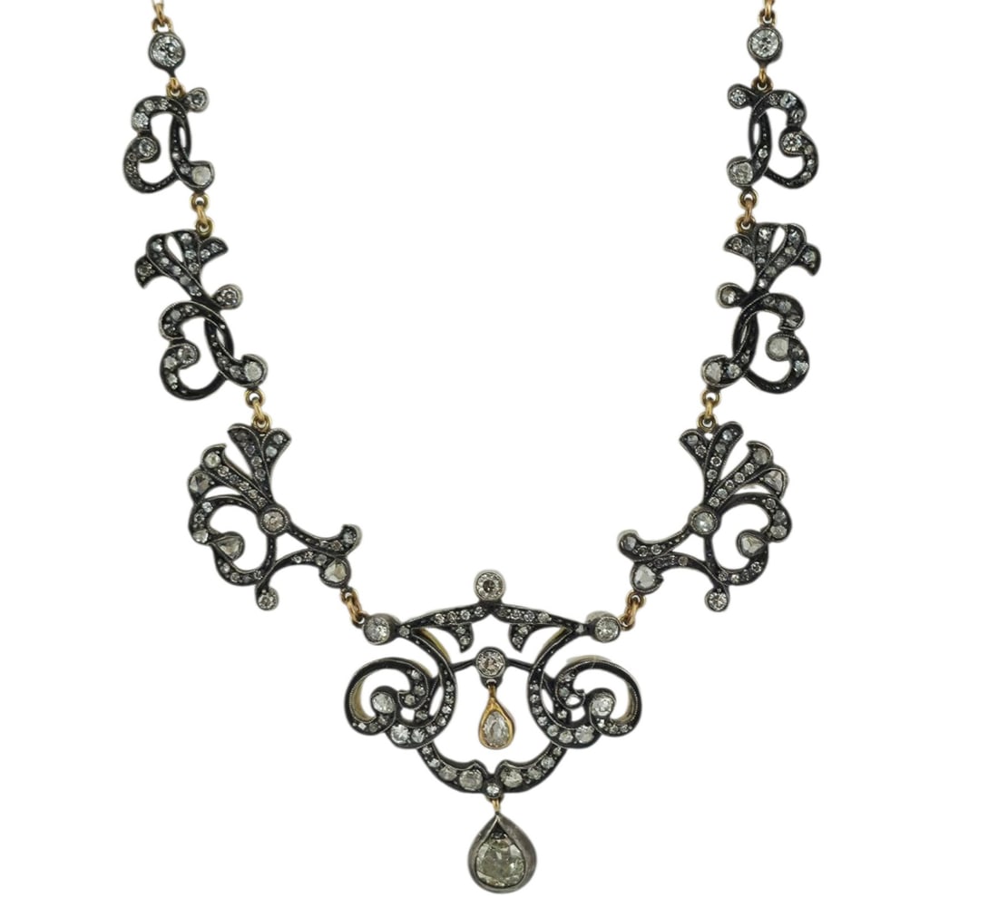 Imperial Russian Antique 56K Gold ( 14k) and 3.01Ct Diamond Necklace: Imperial Russian Antique 56K Gold ( 14k) and 3.01Ct Diamond Necklace Diamonds: Large Round Diamond 1.01 Carats Other Diamonds total 2.0 Carats Total carat weight 3.01 Marked with Imperial Russian 56k