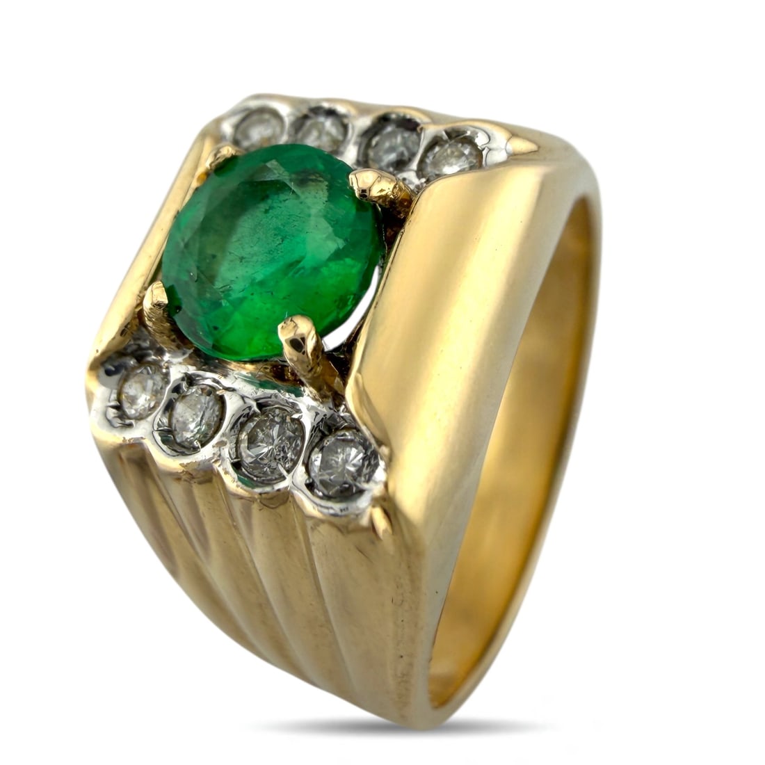 14K Yellow Gold 0.16ct Diamond & 0.75ct Emerald Ring (1 of 5)