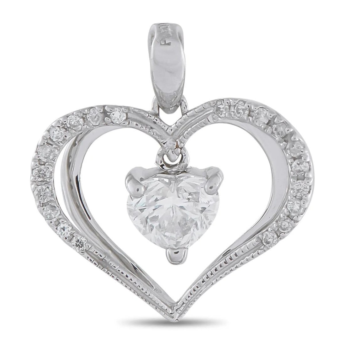 Platinum 0.59ct Diamond Heart Pendant: Platinum 0.59ct Diamond Heart Pendant This luxury heart pendant offers a timeless way to show your love for another. At the center, a 0.50 carat Diamond dangles delicately at the center of the design,