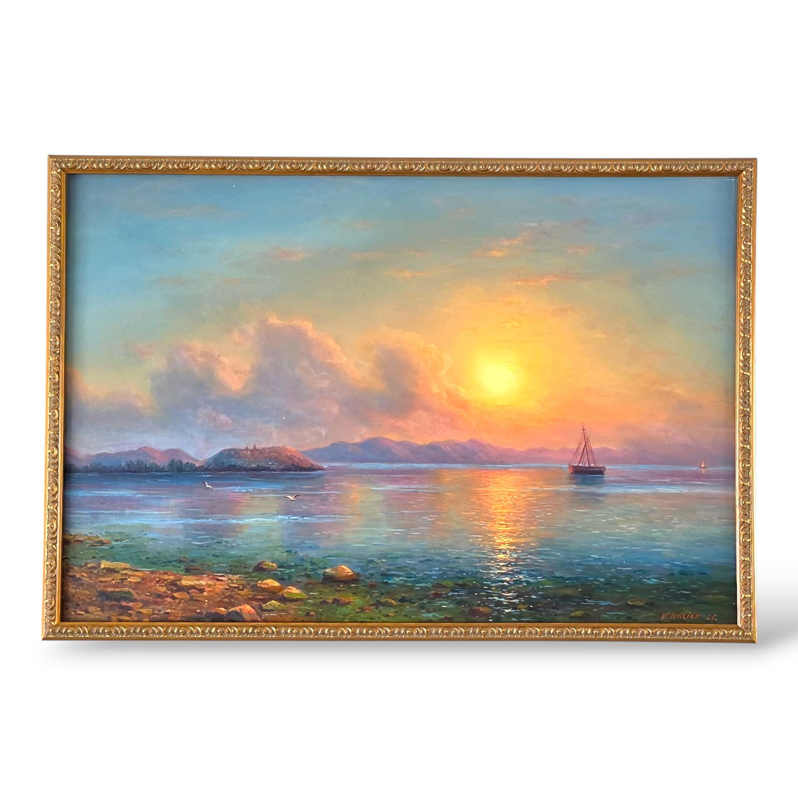 V. Ispiryan Amazing Seascape Original Oil Painting: V. Ispiryan Amazing Seascape Original Oil PaintingArtist Vachagan Ispiryan Ssize: 30INCH X 36INCH Condition: Excellent year made 2025
