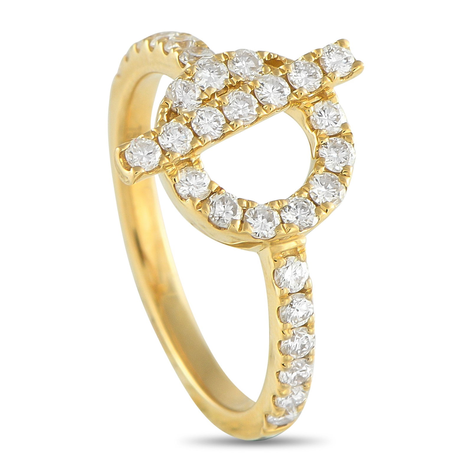 18K Yellow Gold 0.55ct Diamond Ring: Anyone with a minimalist design aesthetic will appreciate this elegant ring. Simple forms decorate the top of the 18K Yellow Gold setting, providing this understated piece with plenty of visual