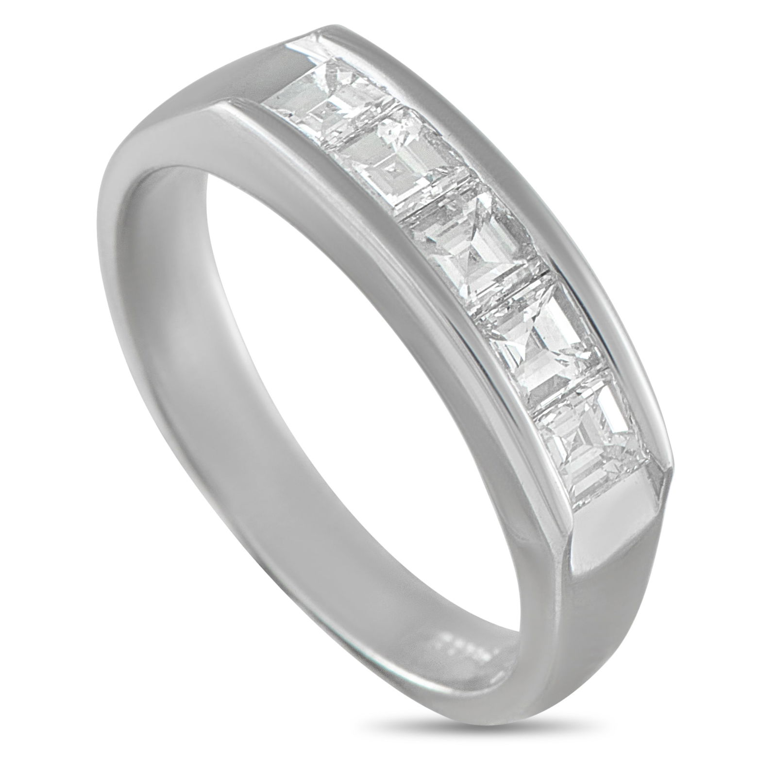 Platinum 1.03ct Diamond Ring: An understated design makes this luxury piece ideal for everyday wear. Set in Platinum, inset Diamonds totaling 1.03 carats make a stylish statement at the center. It features a 4mm wide band and a 4m