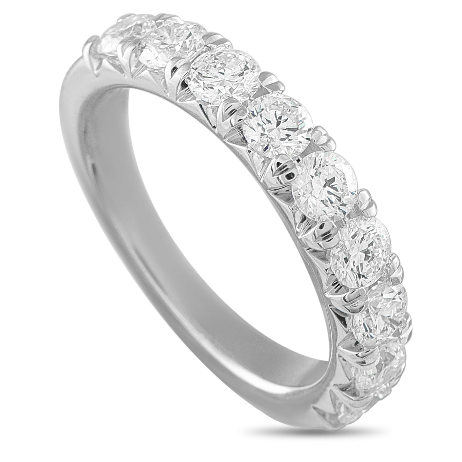 18K White Gold 1.52ct Diamond Half-Eternity Band: Sparkling Diamonds with a total weight of 1.52 carats make a statement at the center of this exquisite ring. Crafted from 18K White Gold, wear it alone or create a stylish stacked set by pairing it wi
