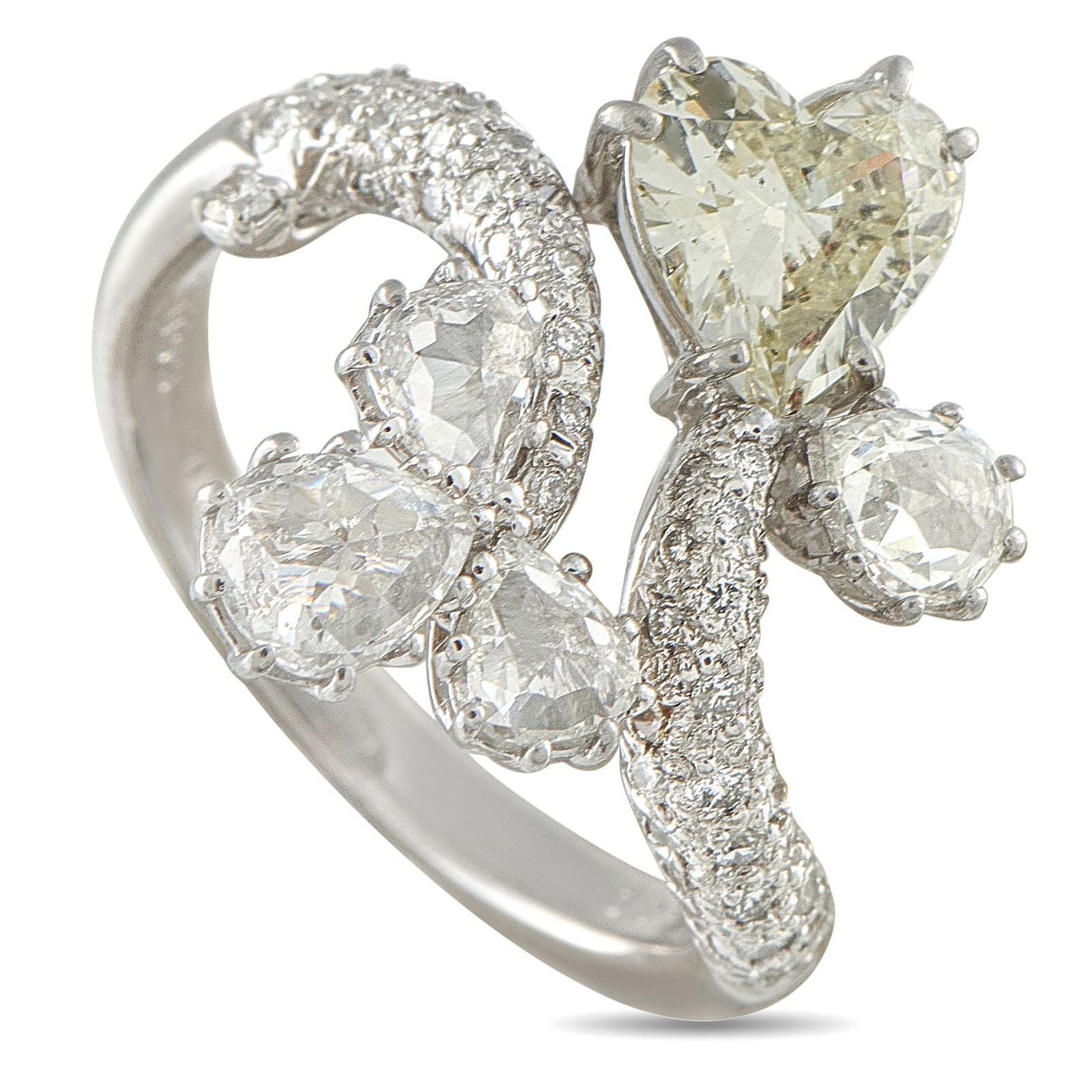 18K White Gold 2.08ct Diamond Bypass Ring: This ring’s design embodies a sense of deliberate motion and refined character, making it a piece that feels alive on the finger while built to endure. The curved and tapered arms of the bypass band