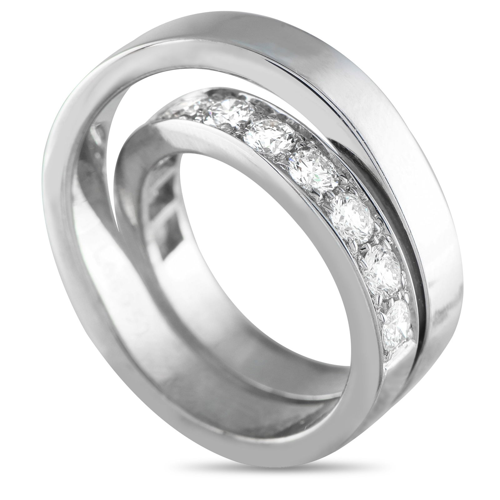 Cartier Nouvelle Vague 18K White Gold 1.20ct Diamond Ring: Simple and sophisticated, this Cartier Nouvelle Vague ring is endlessly impressive. The sleek 18K White Gold setting comes to life thanks to the dynamic crossover design. Inset Diamonds totaling 1.20