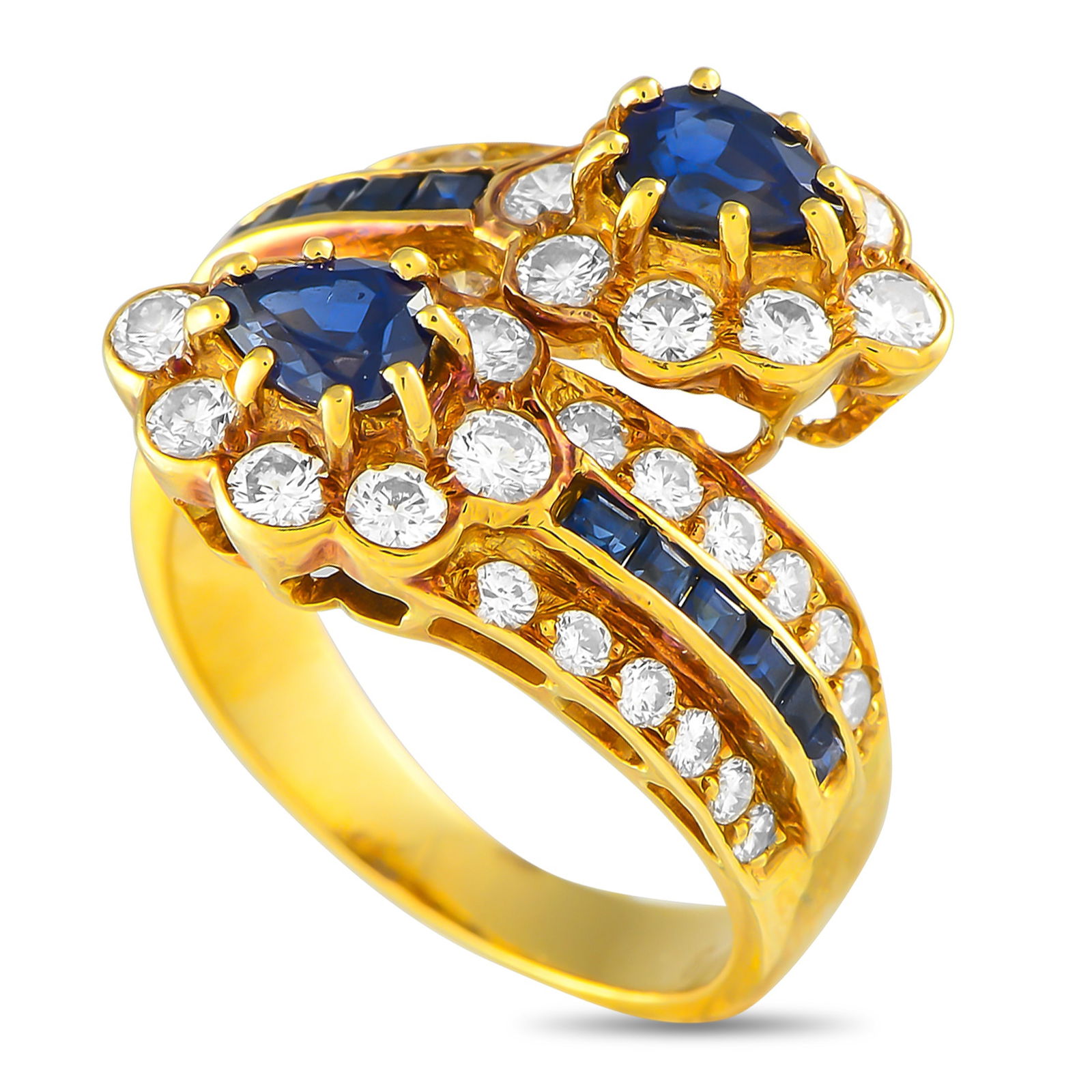 Graff 18K Yellow Gold 0.75ct Diamond and Sapphire Ring: A captivating 18K Yellow Gold setting sets the stage for this beautiful Graff ring. Diamonds with a total weight of 0.75 carats add plenty of sparkle to this exquisite accessory, while Sapphire stones
