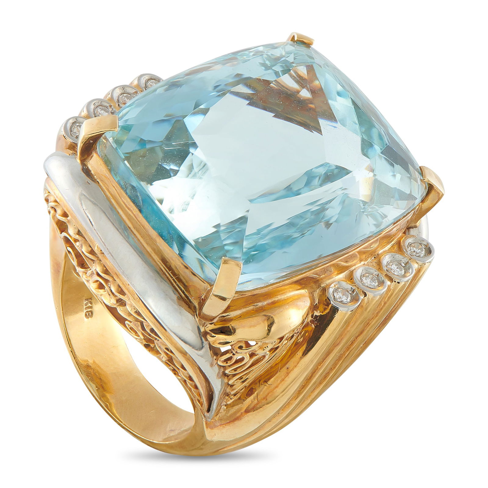 18K White and Yellow Gold 0.15ct Diamond and Aquamarine Ring (1 of 3)