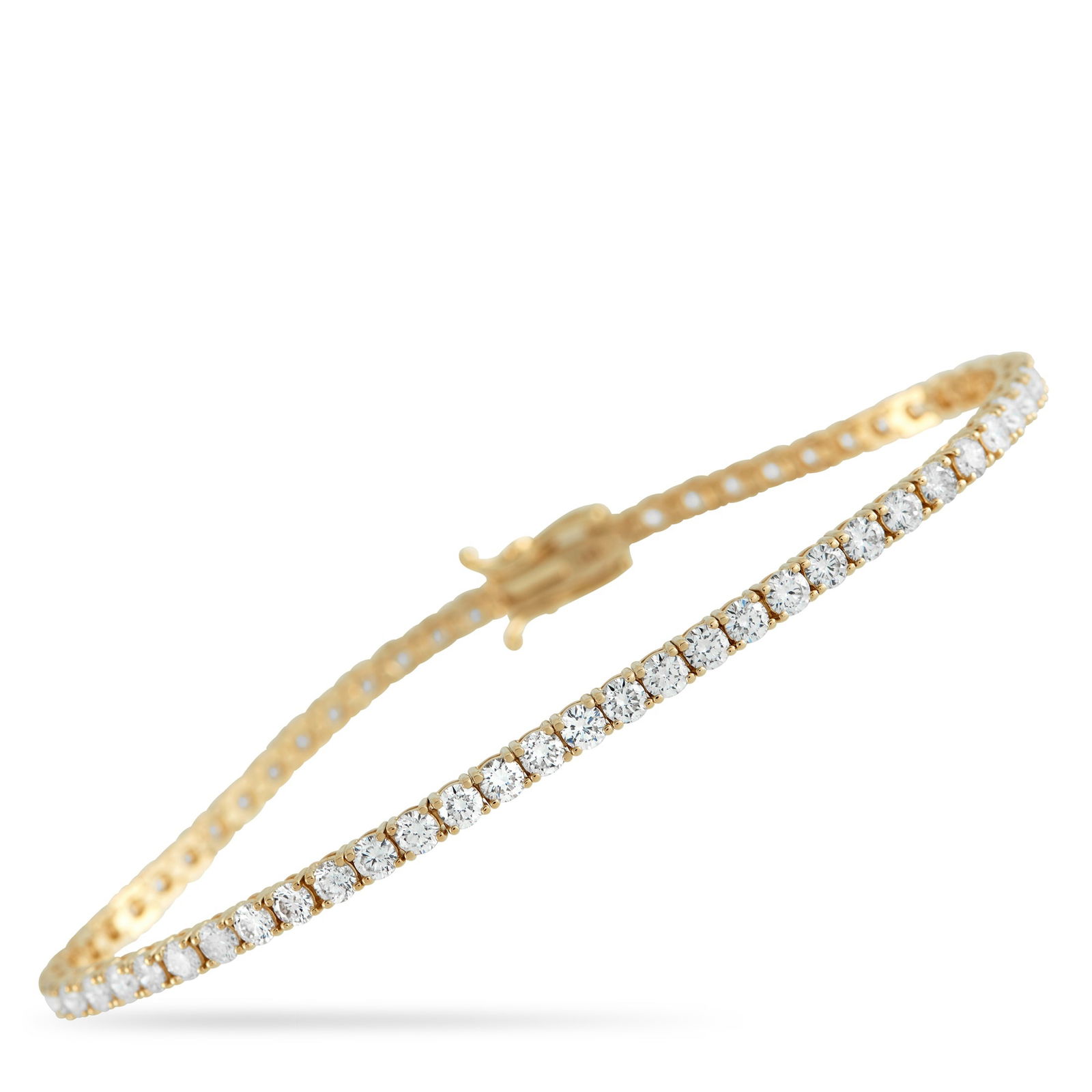 14K Yellow Gold 3.55ct Lab-Grown Diamond Tennis Bracelet: A 14K Yellow Gold setting provides the perfect foundation for this classically elegant tennis bracelet. Although it’s understated enough for everyday wear, Lab Grown Diamonds with a total weight of