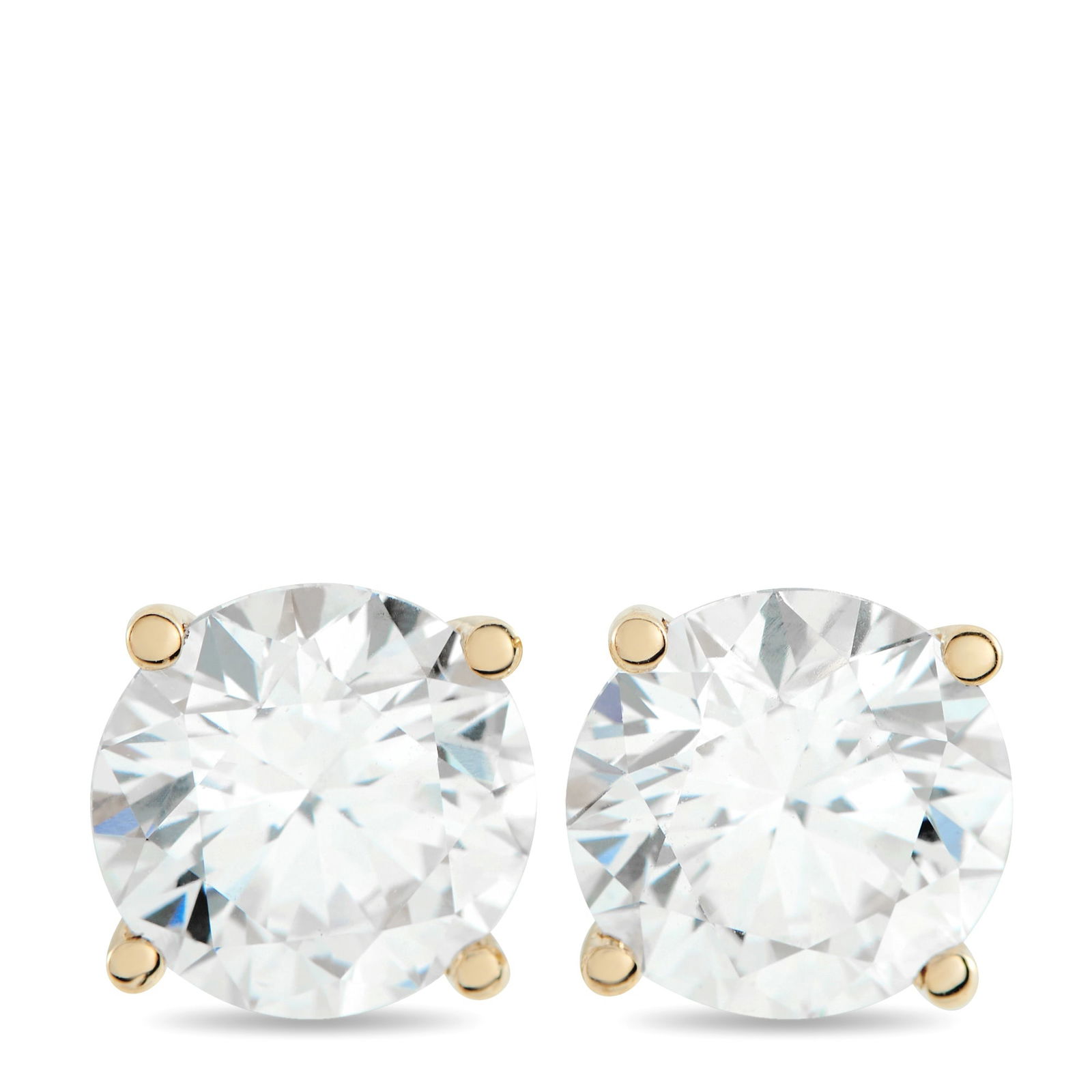 14K Yellow Gold 3.48ct Lab-Grown Diamond Stud Earrings: A refined take on everyday sparkle. The martini setting in 14K yellow gold allows the 1.76 carat and 1.72 carat lab-grown diamonds, both of G color and VS2 clarity grade, to sit low and close to the e