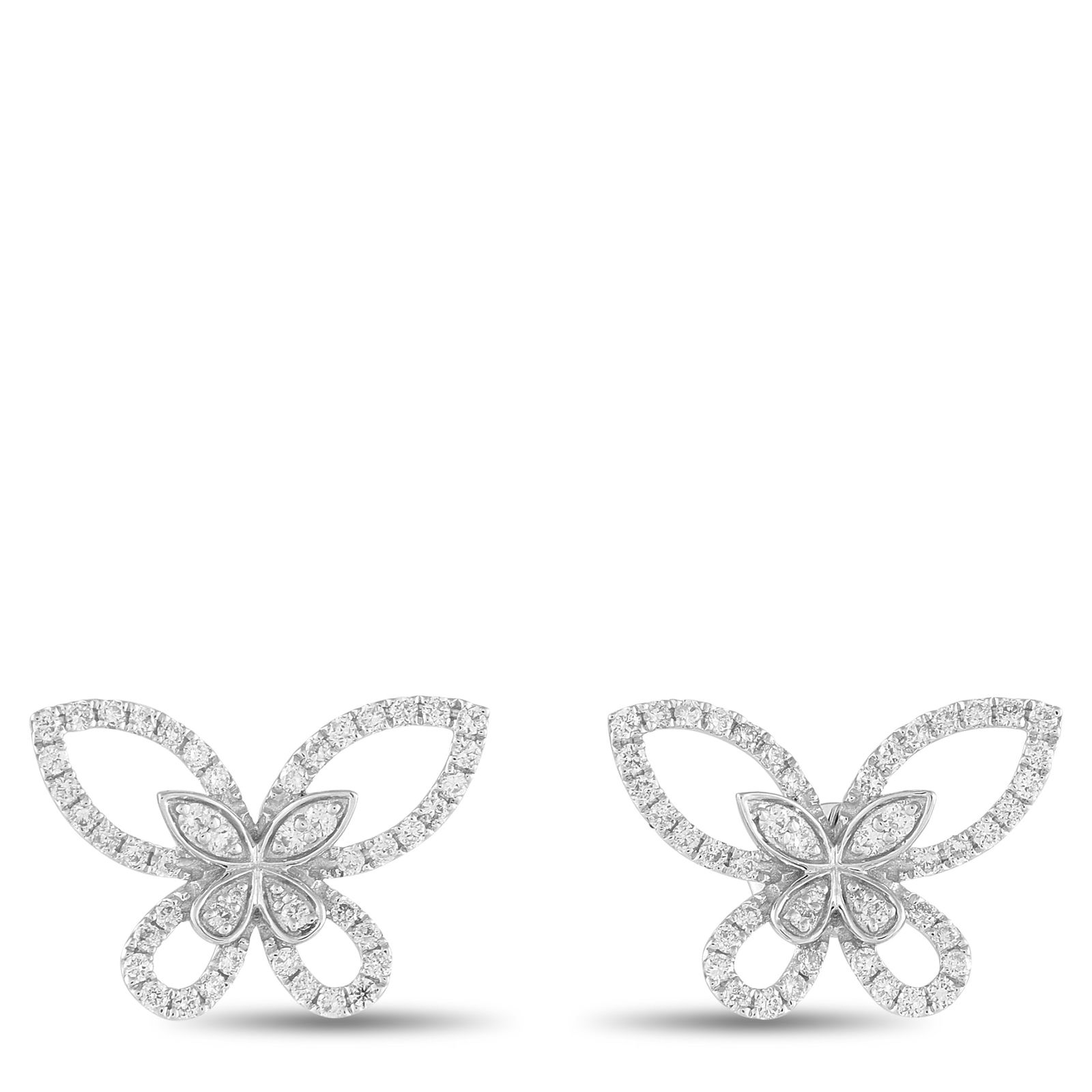18K White Gold 0.85ct Diamond Butterfly Earrings: A delicate design makes these butterfly earrings pure magic. Equal parts charming and sophisticated, Diamonds with a total weight of 0.85 carats make them come alive every time they catch the light. S