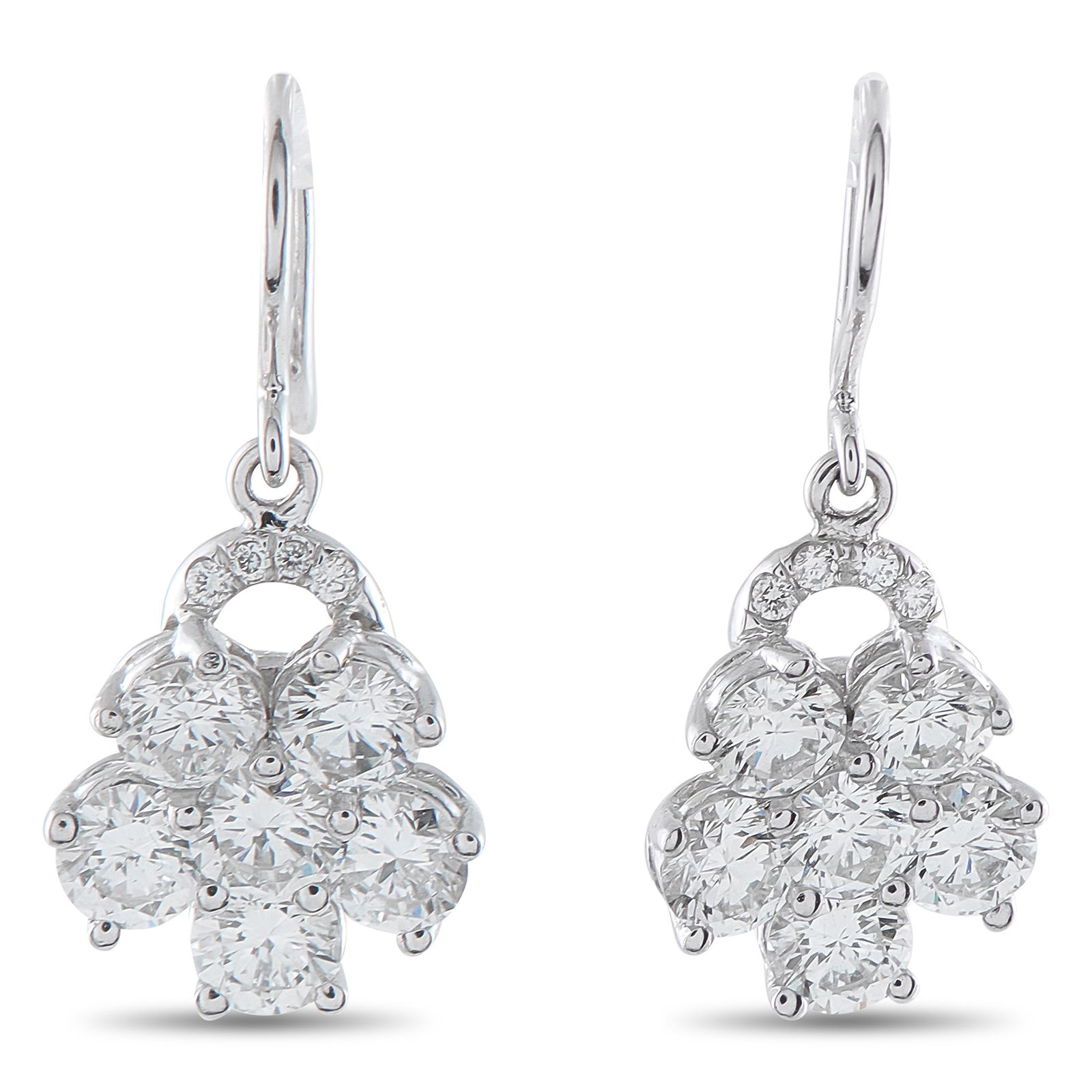 18K White Gold 2.40ct Diamond Earrings: Sparkling Diamonds with a total weight of 2.40 carats allow these luxury earrings to shine brightly every time they catch the light. Set in 18K White Gold, these elegant earrings are ideal for even yo
