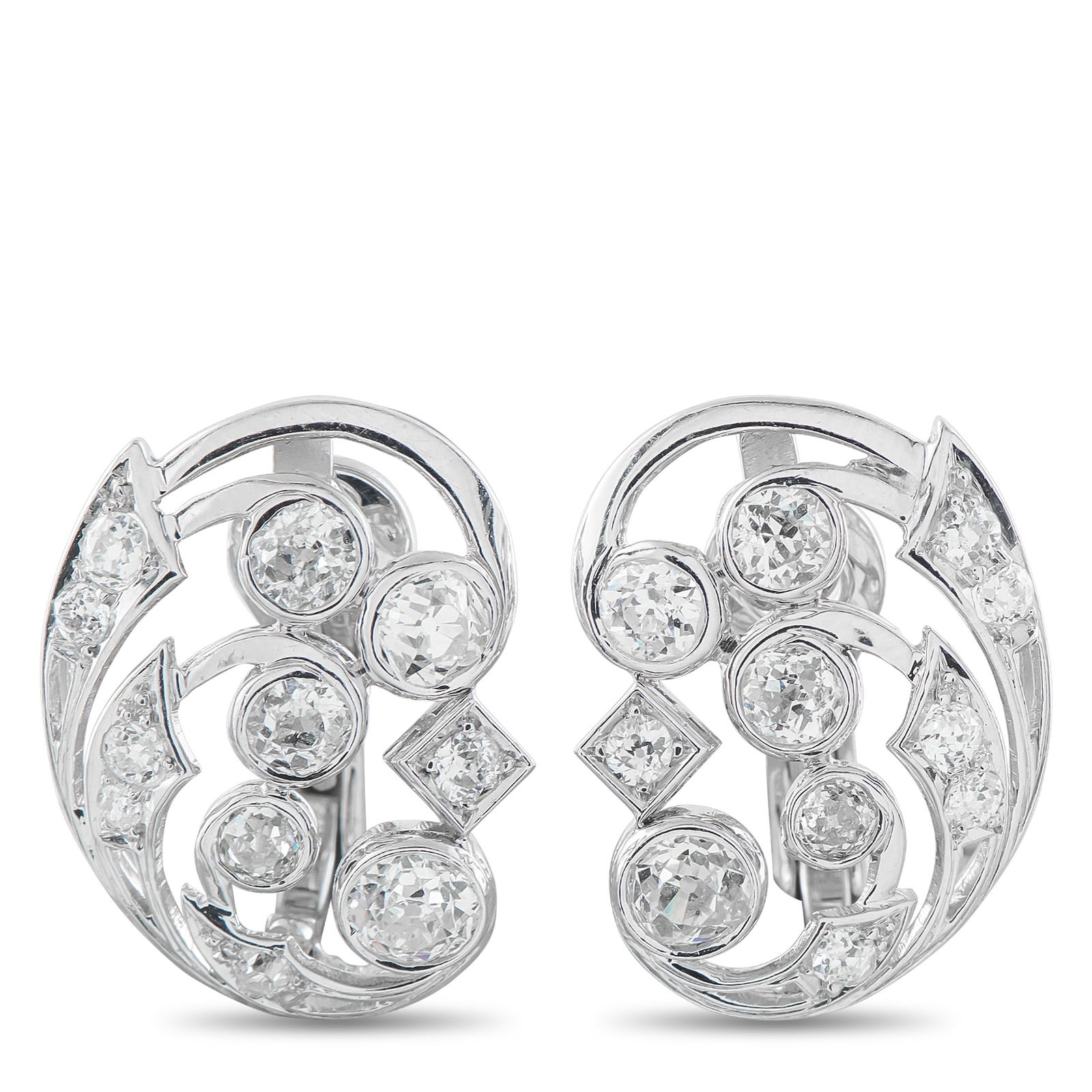Platinum 3.50ct Diamond Clip-On Earrings: Sparkling Diamonds totaling 3.50 carats make these earrings simply unforgettable. The contemporary Platinum settings also feature openwork details, which provides these elegant earrings with delicate,