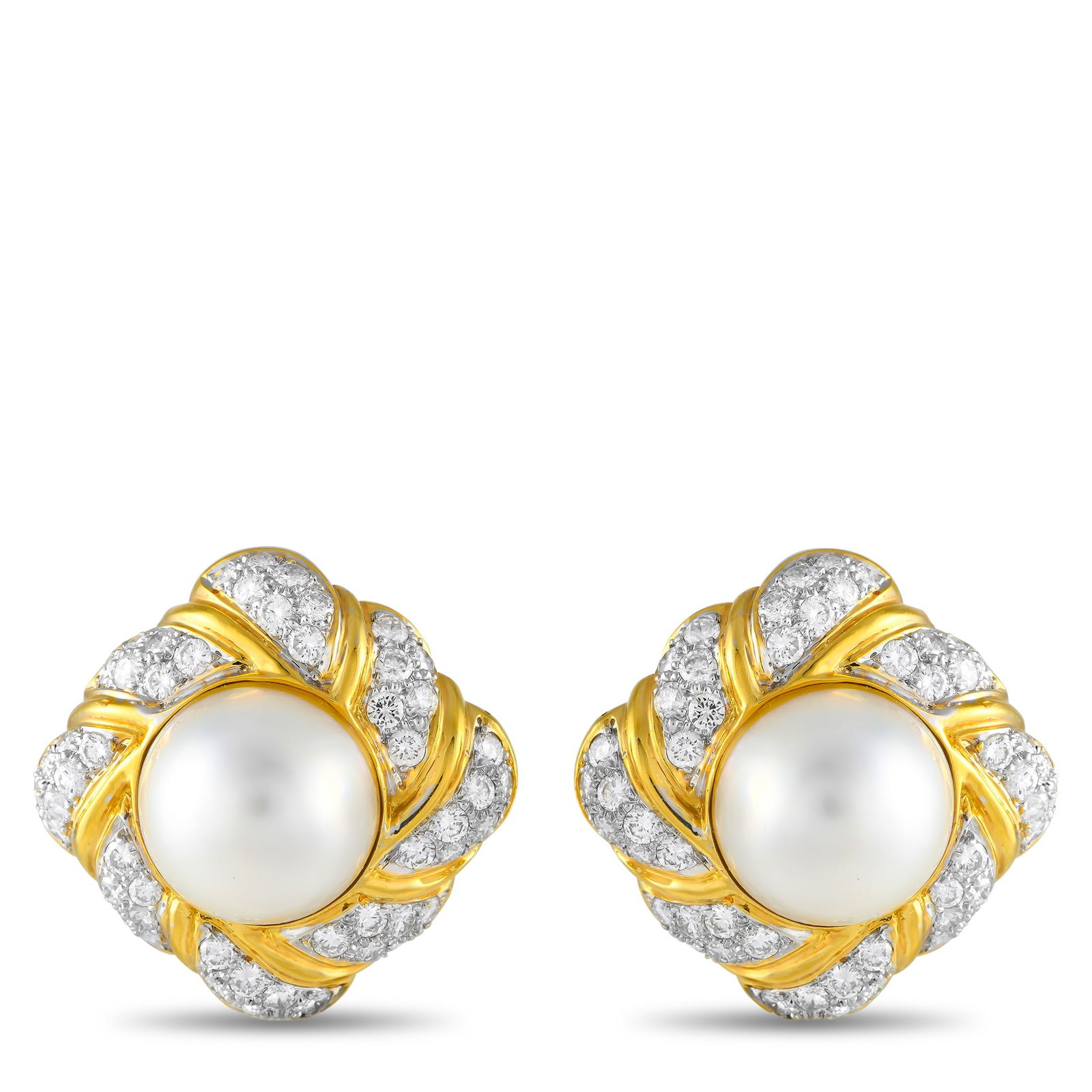 18K Yellow Gold 6.12ct Diamond and Mobe Pearl Clip-On Earrings (1 of 3)