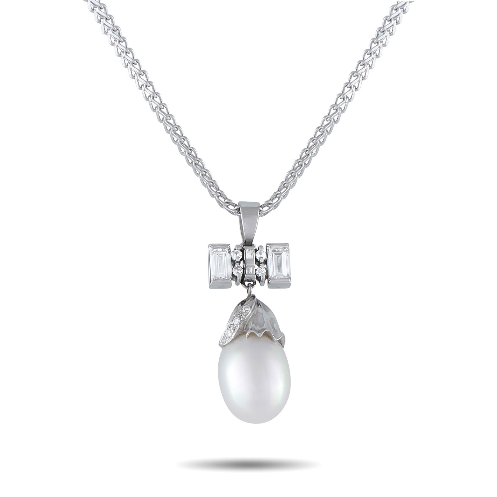 Platinum 0.85ct Diamond and Pearl Pendant (1 of 4)