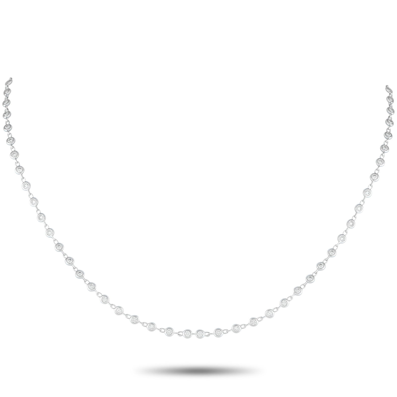 18K White Gold 1.90ct Diamond Necklace: Add a touch of sparkle to any ensemble with this understated necklace. Set in 18K White Gold, round-cut Diamonds totaling 1.90 carats ensure it’s always incredibly eye-catching. It measures 18&rdquo
