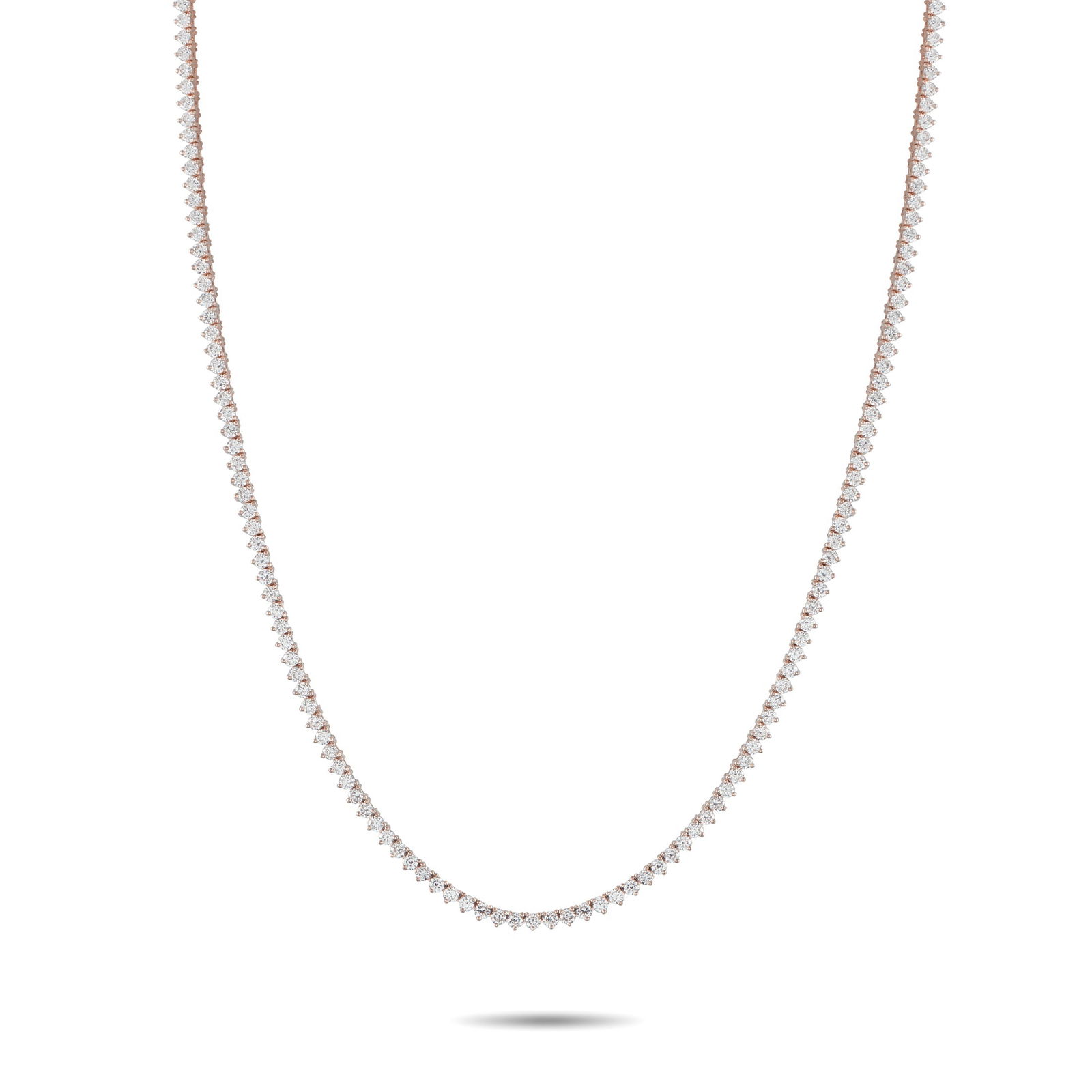 14K Rose Gold 7.57ct Lab-Grown Diamond Tennis Necklace: This tennis necklace is elegant, sophisticated, and incredibly captivating. Set in 14K Rose Gold, a series of Lab Grown Diamonds with a total weight of 7.57 carats make it an impressive piece that wil