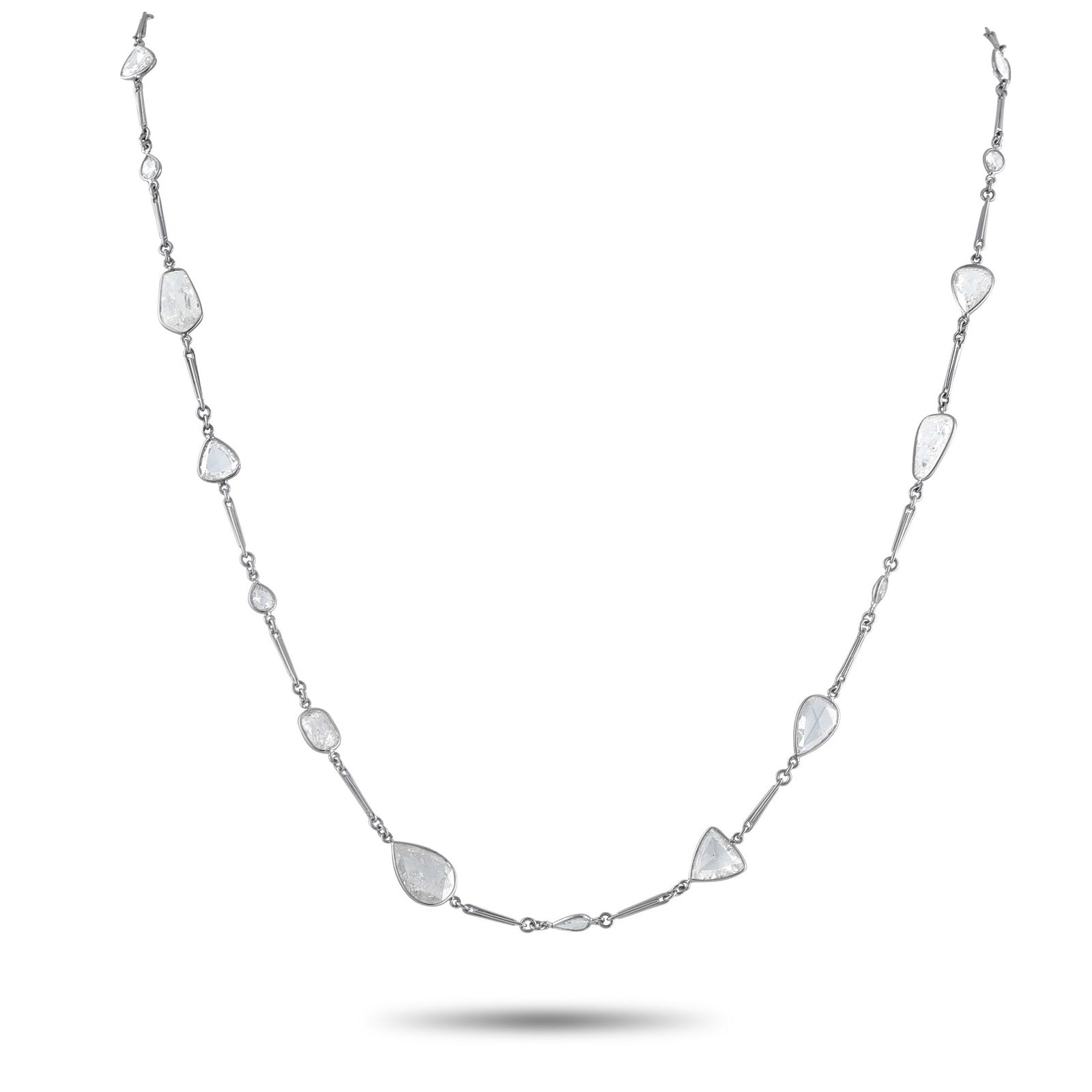 Platinum 19.60ct Diamond Necklace: This stunning chain necklace is unlike anything you’ve seen before. Delicate and incredibly detailed, Diamonds with a total weight of 19.60 carats make it endlessly impressive. Crafted from Platinum
