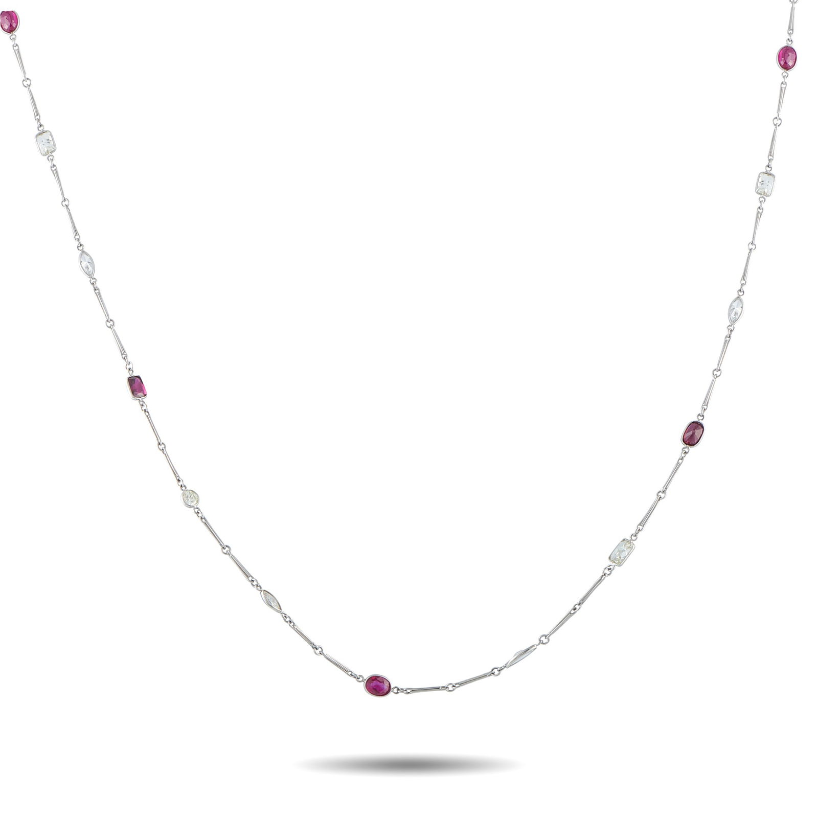 Platinum 5.0 ct Diamond and 5.8 ct Ruby Long Necklace (1 of 3)