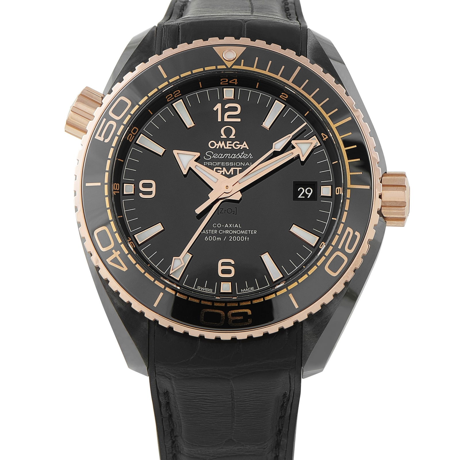 Omega Seamaster Planet Ocean Black Ceramic Watch 215.63.46.22.01.001: Built to operate at depths reaching 600 meters, the OMEGA Seamaster Planet Ocean ref. 215.63.46.22.01.001 meets the standards of a professional diving instrument. Its helium escape valve, unidirection