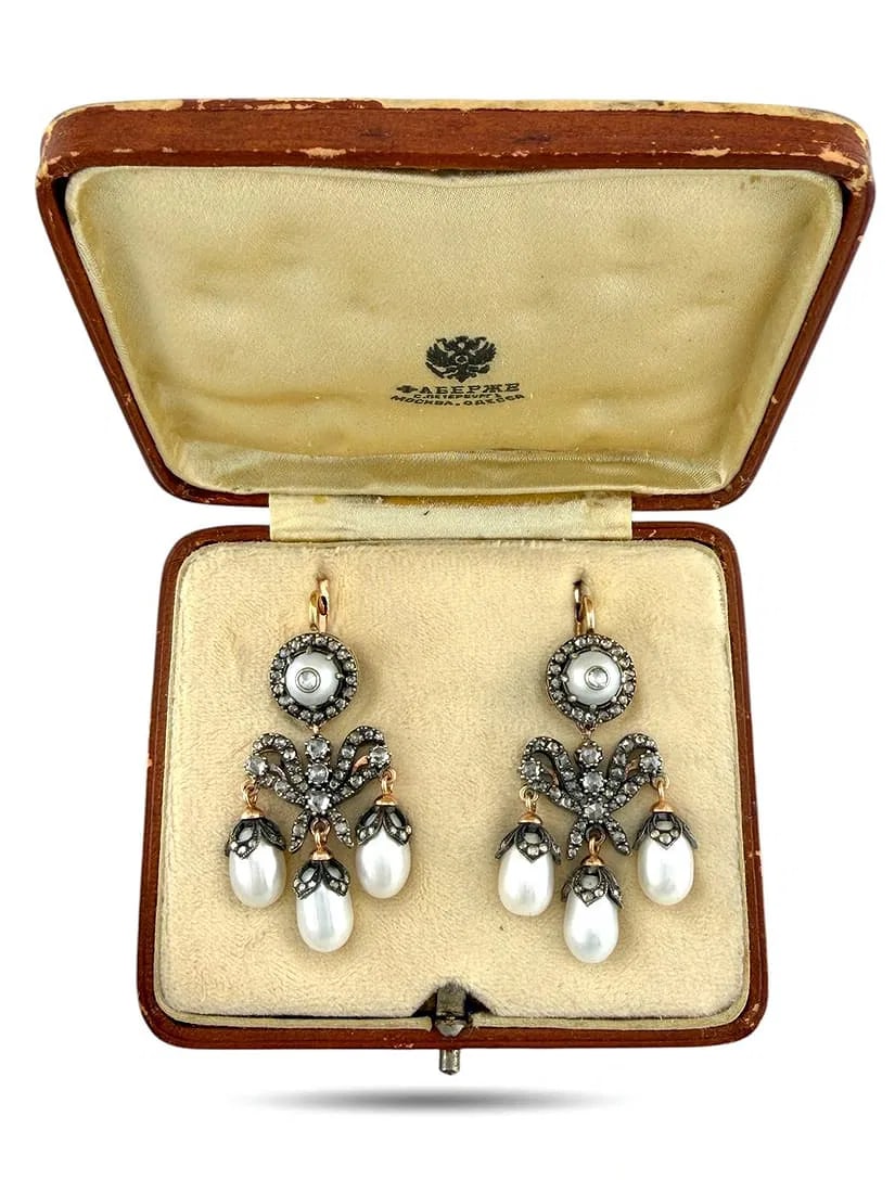 Fabergé Imperial Russian Natural Pearl and 2.00ct Diamond Earrings (1 of 5)