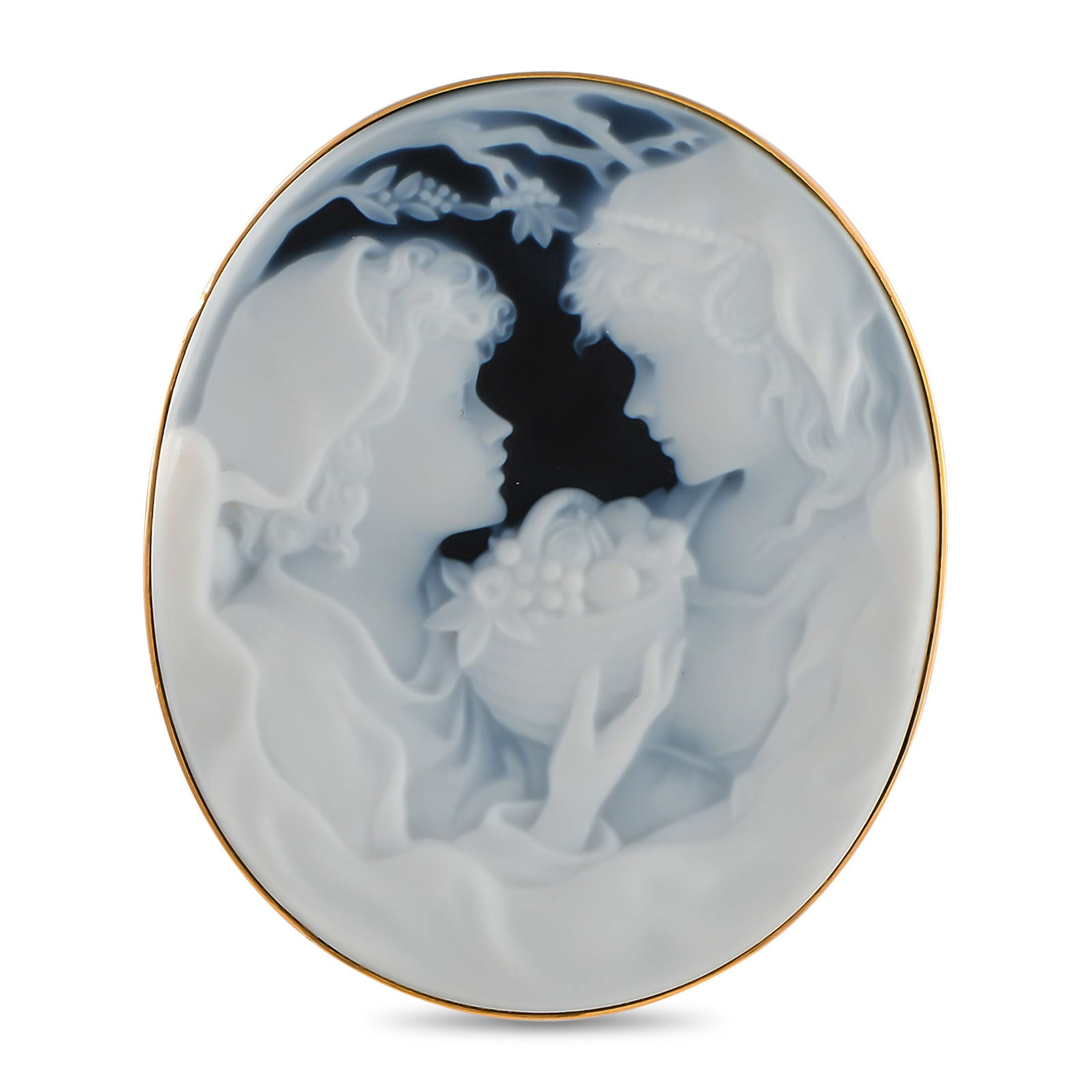 18K Yellow Gold Onyx Cameo Brooch: A convertible design allows this cameo brooch to be worn as either a traditional brooch or as a pendant. This piece’s captivating Onyx gemstone and simple 18K Yellow Gold setting combine to beautifu