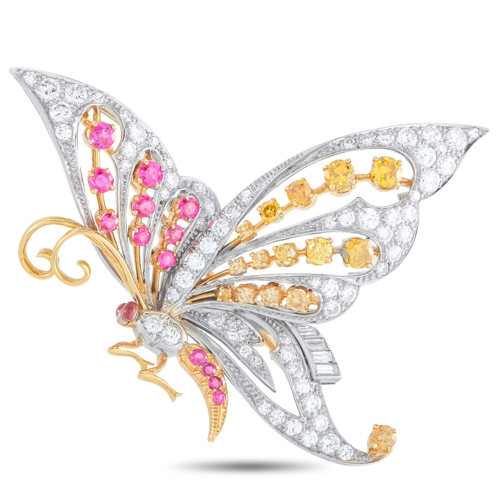 18K White and Yellow Gold 3.0ct Diamond and Ruby French Butterfly Brooch (1 of 3)