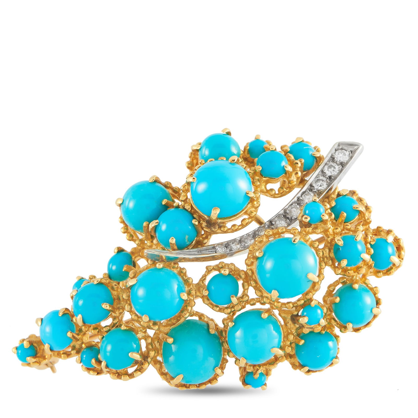 18K Yellow Gold Diamond and Turquoise Brooch (1 of 3)