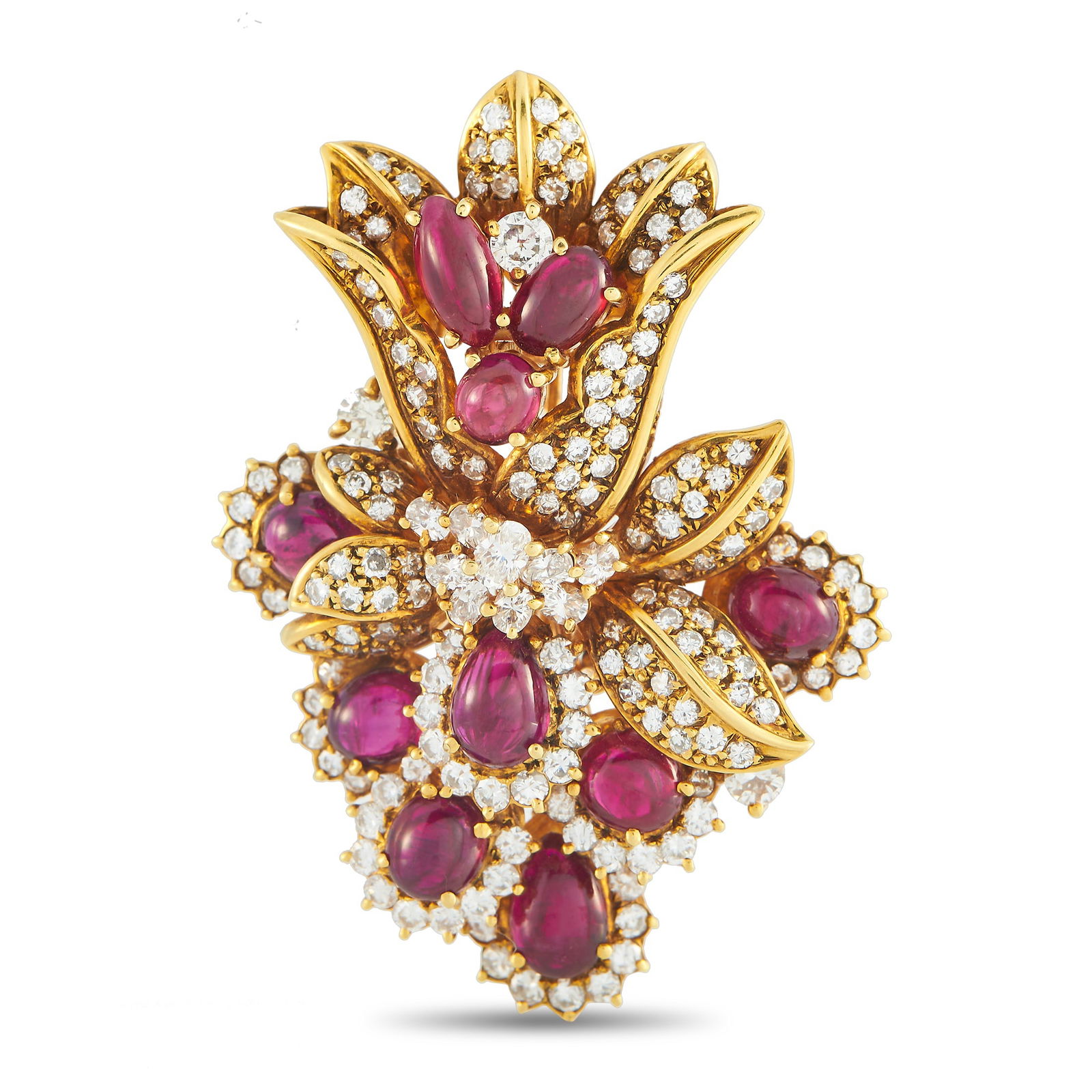 18K Yellow Gold 2.65ct Diamond and Ruby Brooch (1 of 3)