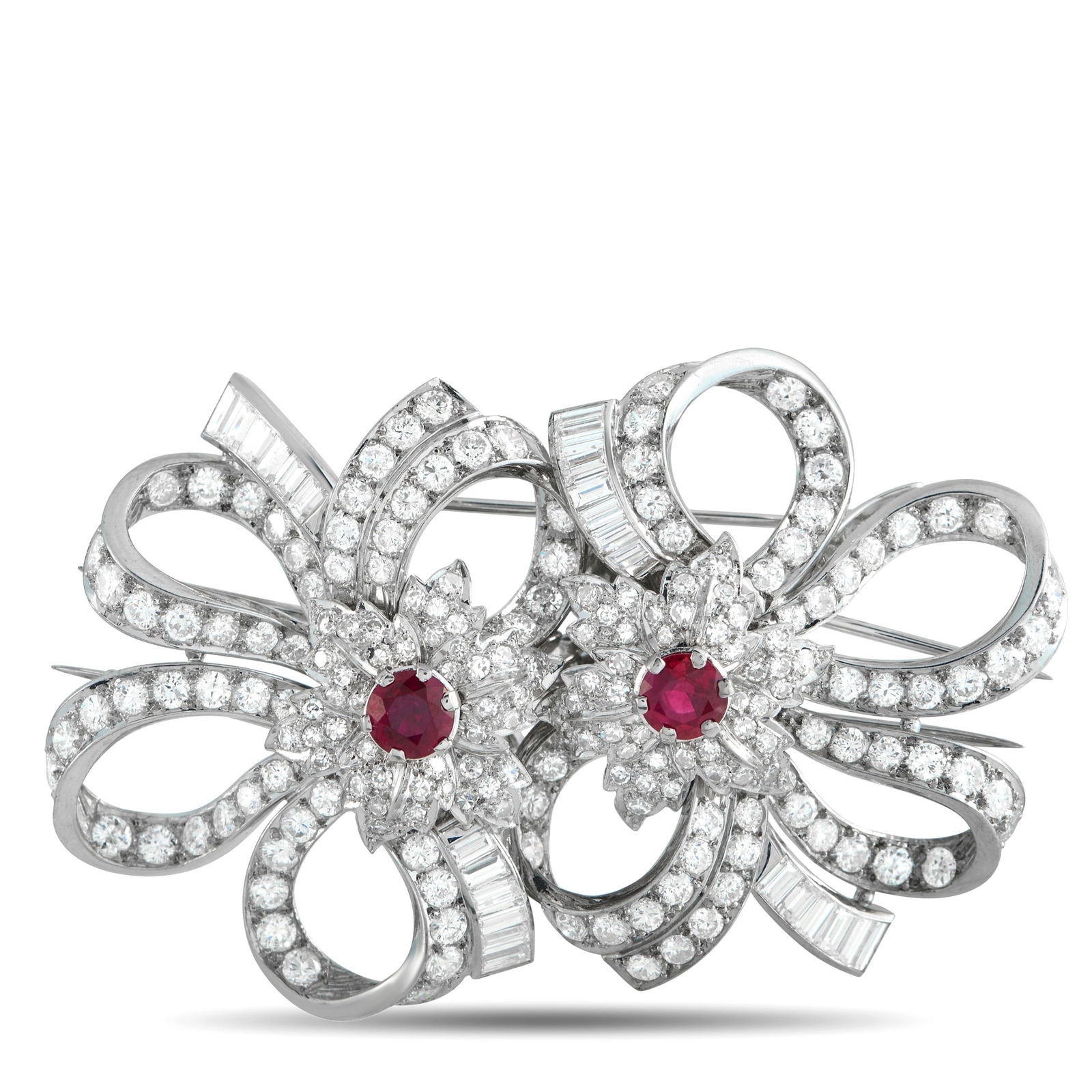 Platinum 11.10ct Diamond and Ruby Bow and Bloom Brooch (1 of 3)