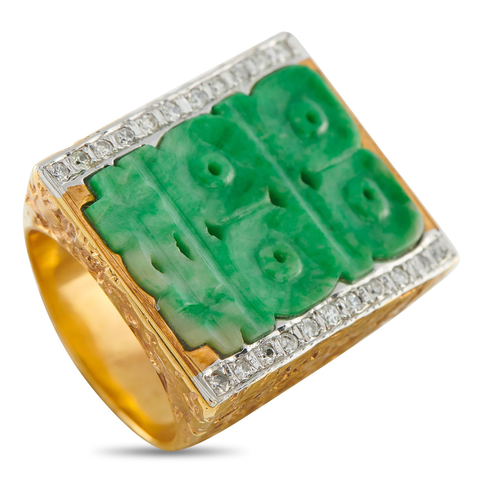 Exclusive 14K Yellow Gold 0.15ct Diamond and Jade Ring (1 of 3)