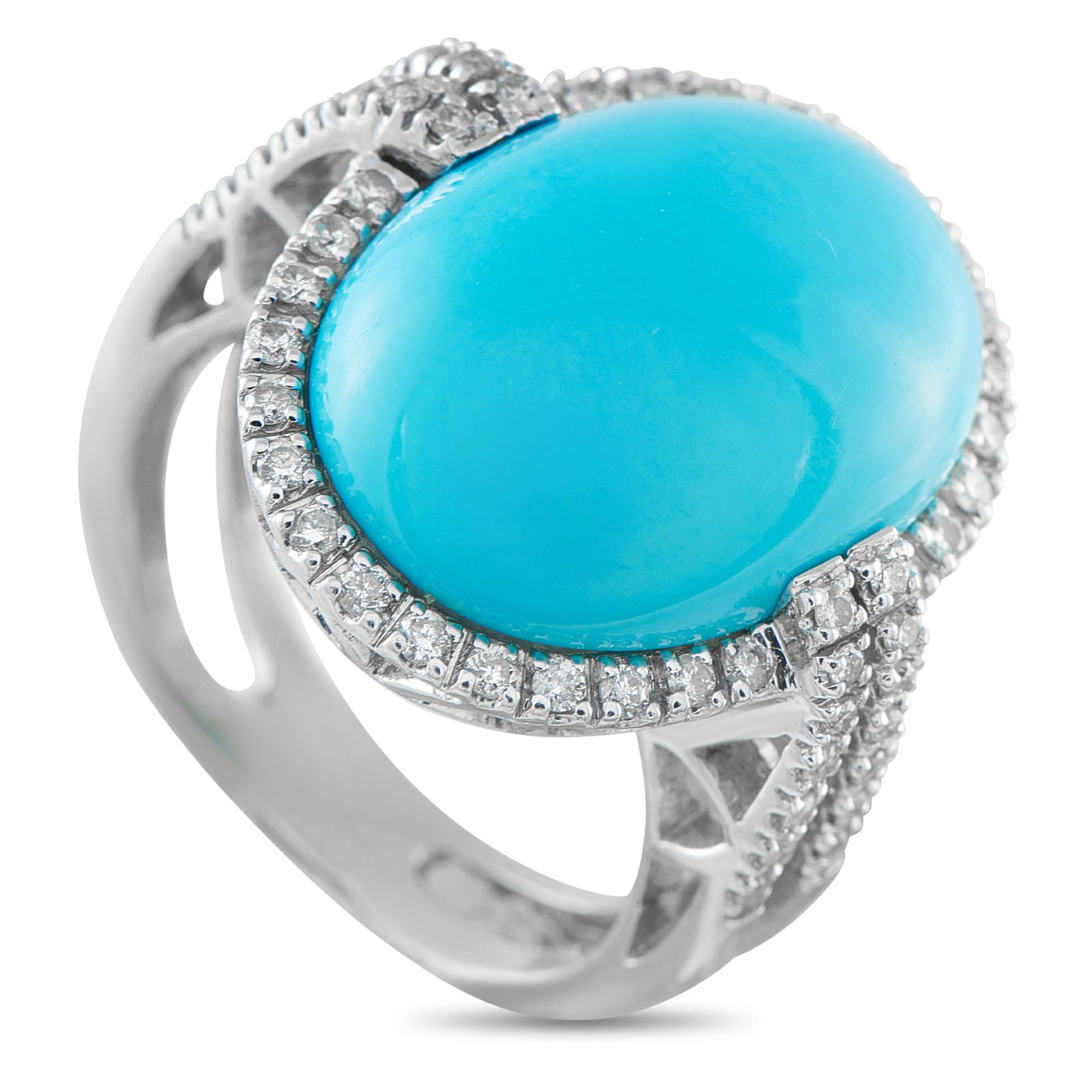 Exclusive 18K White Gold 0.75ct Diamond and Turquoise Ring (1 of 3)