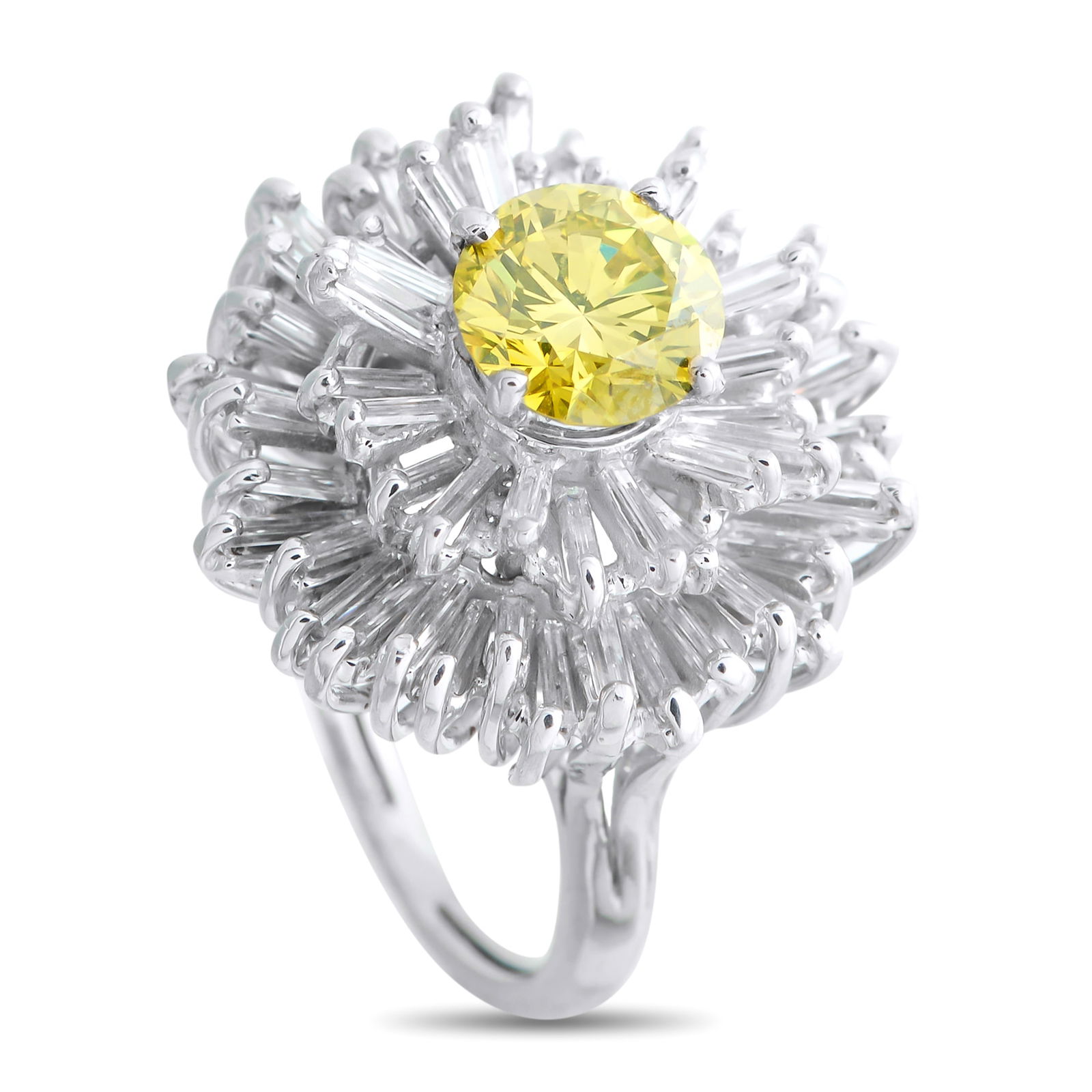 Exclusive Platinum 3.55ct Diamond Ring: This ring will add a stylish pop of color to any ensemble. At the center, a 1.59 carat yellow Diamond makes a stunning statement. It’s surrounded by additional Diamond accents totaling 1.96 carats,