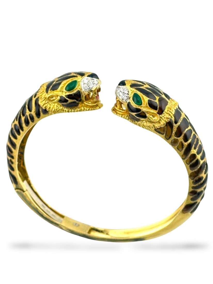 18 kt. Yellow gold, Legnazzi 18K Yellow Gold Enamel & 0.40ct. Diamond Leopard Bangle Bracelet (1 of 8)