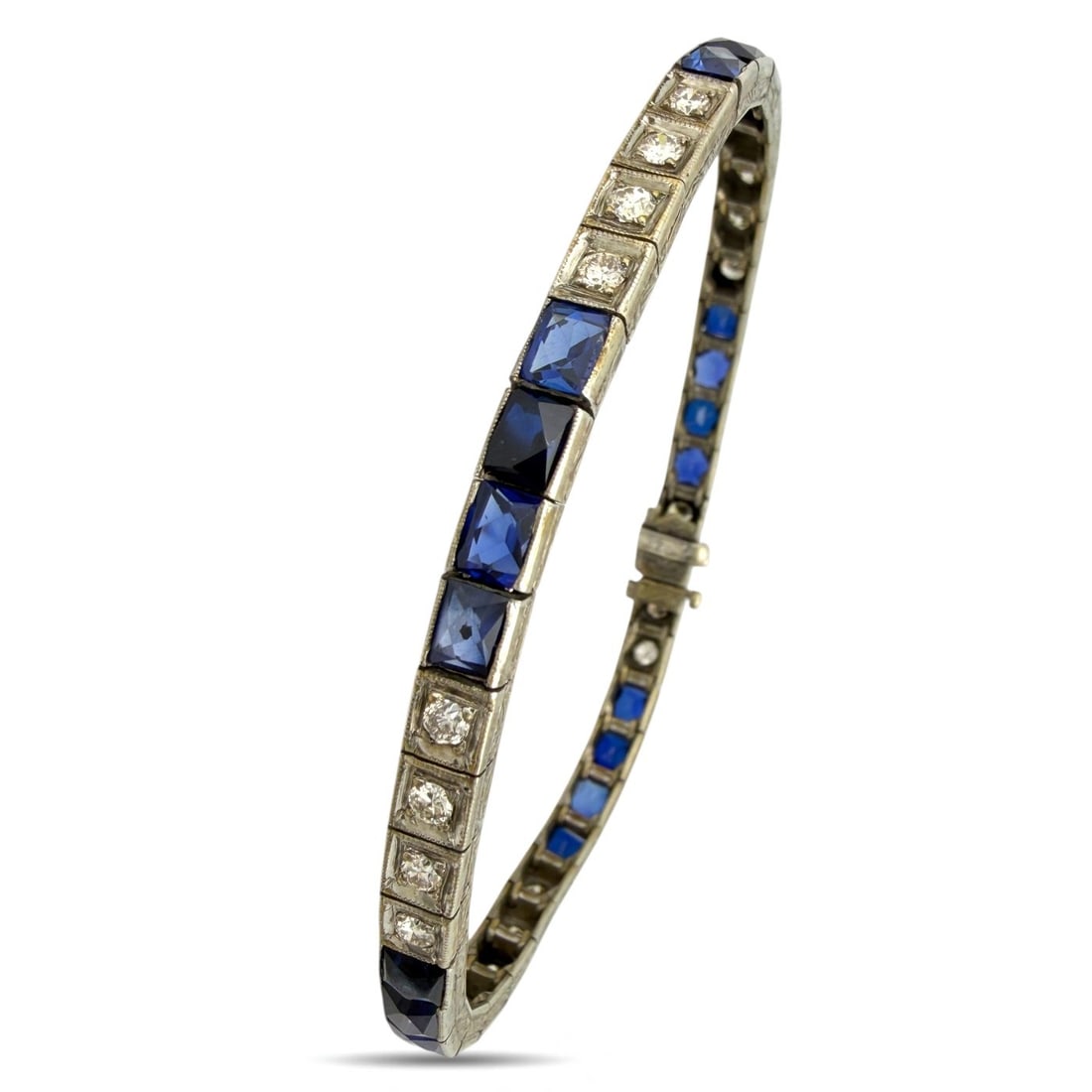 Bracelet Exclusive French Art Deco Platinum 2.08 Diamond and Sapphire Bracelet, Platinum - 2.08ct. (1 of 6)