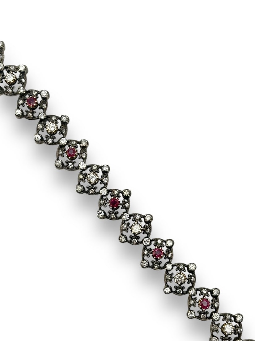 14 kt. Yellow gold, Very Unique Antique 14k Gold and Diamond Women's Bracelet 3.57 Carats Diamond: Very Unique Antique 14k Gold and Diamond Women's Bracelet 3.57 Carats Period: 1940Material: 14K GoldWeight: 24 GramsDiamonds: 3mm-1.5mm Natural Diamonds, 126 Diamonds. Total 3.57 Carats Rubies: 2.85mm