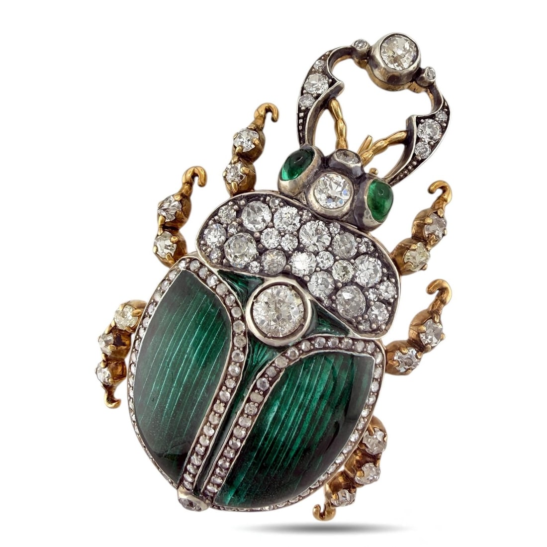 Brooch - 14 kt. Yellow gold, Imperial Russian 56K (14K) Yellow Gold, Enamel & 4.10ct Diamond Brooch: Imperial Russian 56K Gold, Enamel & 4.10ct Diamond BroochAn exceptional Imperial Russian brooch of substantial presence and masterful design, crafted in rich 56K (14K) gold and decorated with fine ena