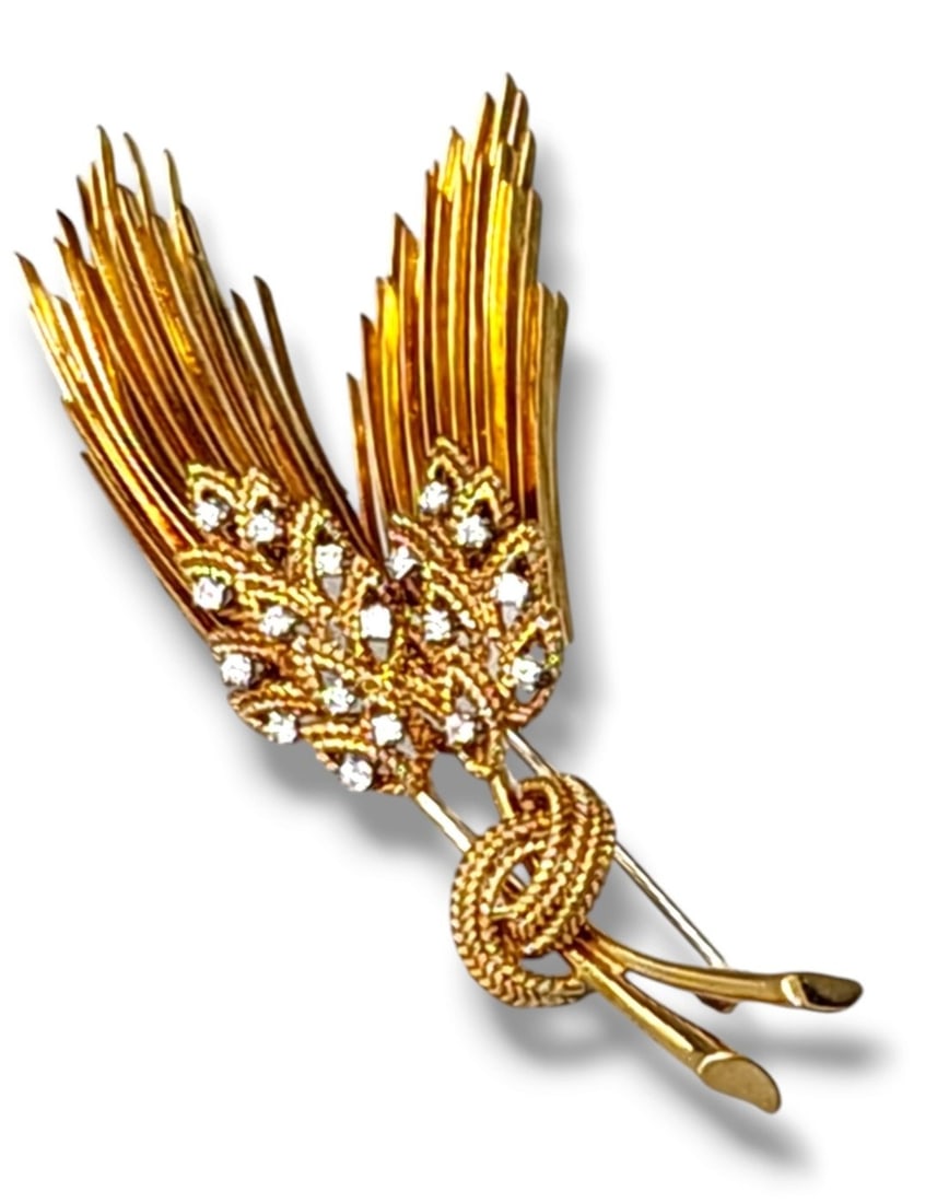 Tiffany & Co. - Brooch - 18 kt. Yellow gold, TIFFANY & CO 18K Gold Large Pin Brooch with Diamonds - (1 of 6)