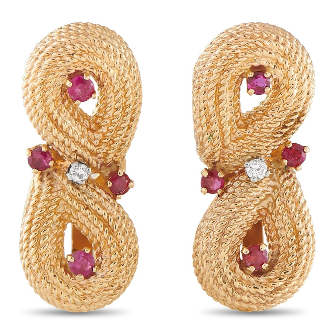 Earrings - 14 kt. 14K Yellow Gold 0.06ct Diamond and Ruby Earrings, Yellow gold - 0.56ct. tw. (1 of 6)