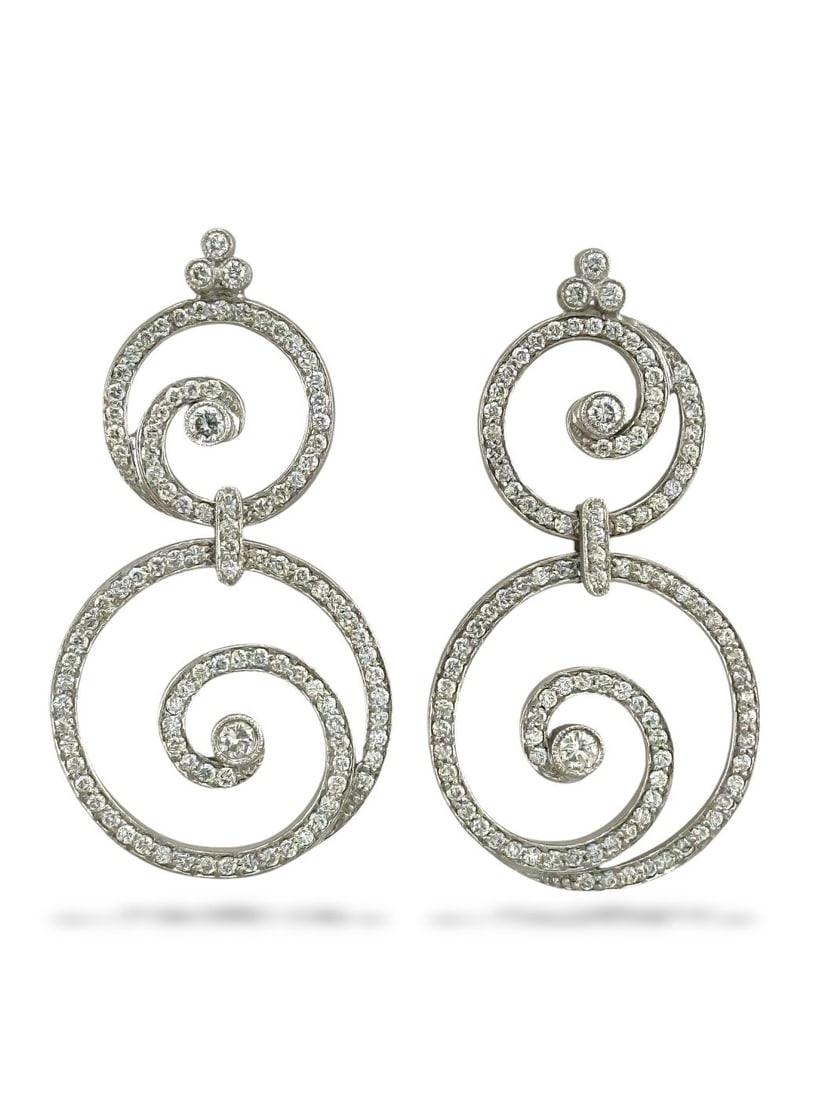 Earrings - 18 kt. White gold, 18K White Gold Circular 3.48ct Diamond Earrings - 3.48ct. tw. Diamond (1 of 6)