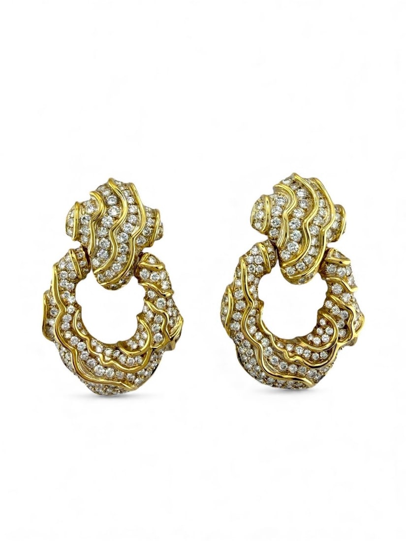 Earrings - 18 kt. Yellow gold, 18K Yellow Gold 9.50ct Diamond Wavy Large Earrings - 9.50ct. tw. (1 of 8)